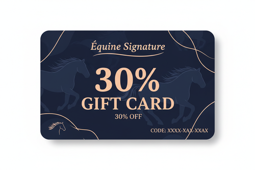 Equine Signature 30% gift card, color dark blue and peach combination,
2f3147 color dark blue code, fb9274 color peach code